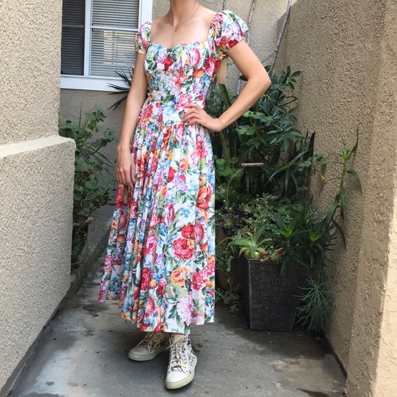 Vintage new floral multicolored cotton dress - Picture 2 of 8